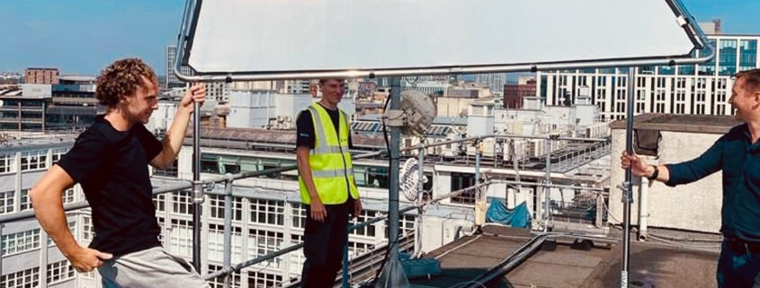 8 x 8 photography diffuser used on rooftop shoot for Telcom wifi Infrasture